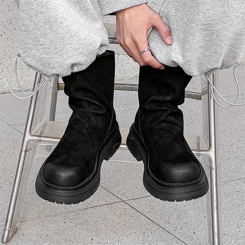 men fashion punk hip hop high chelsea boots cow suede leather shoes cowboy platform boot spring autumn handsome motorcycle botas