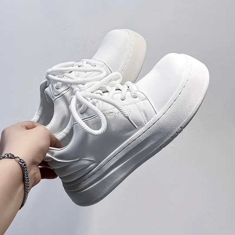 Korean style mens casual flats platform shoes lace-up genuine leather oxfords shoe black white stylish sneakers youth footwear