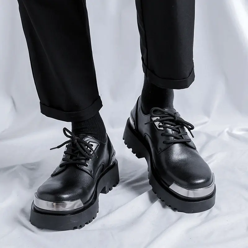 big size men fashion party nightclub dress platform shoes lace-up derby shoe black stylish sneakers youth gentleman footwear man