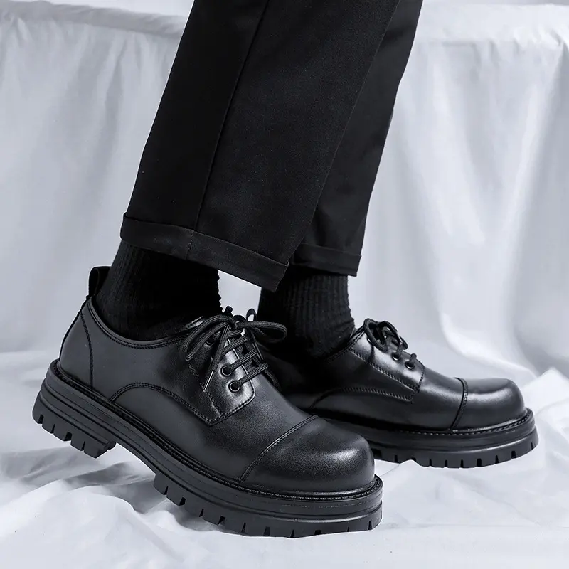 men's casual business wedding formal dress original leather shoes lace-up platform shoe black trendy sneakers gentleman footwear