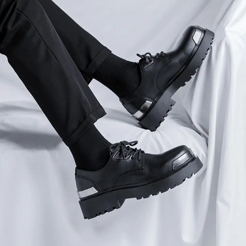 big size men fashion party nightclub dress platform shoes lace-up derby shoe black stylish sneakers youth gentleman footwear man