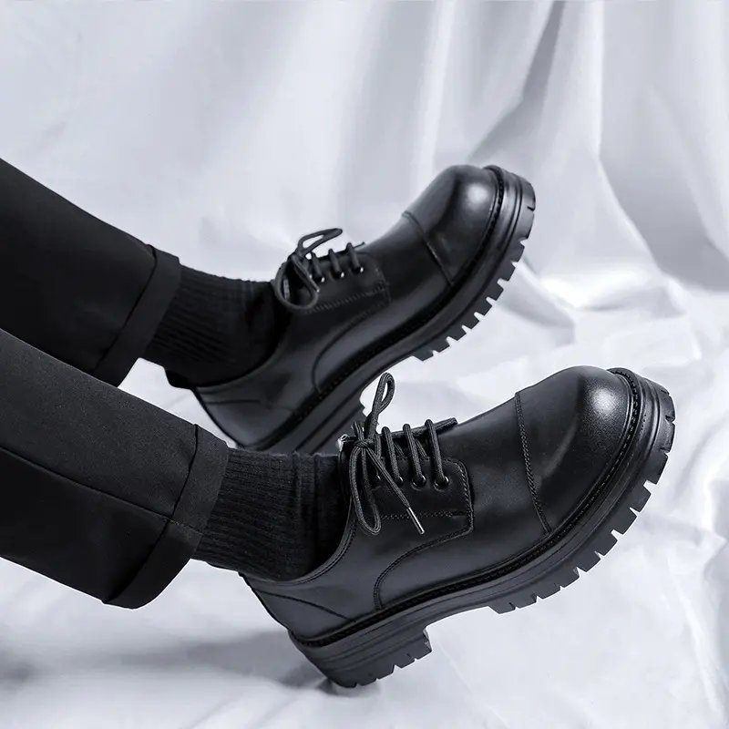 men's casual business wedding formal dress original leather shoes lace-up platform shoe black trendy sneakers gentleman footwear