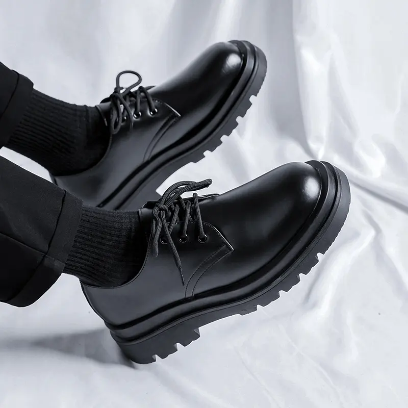 men casual business office dress genuine leather shoes black tide lace up derby shoe gentleman breathable platform work footwear