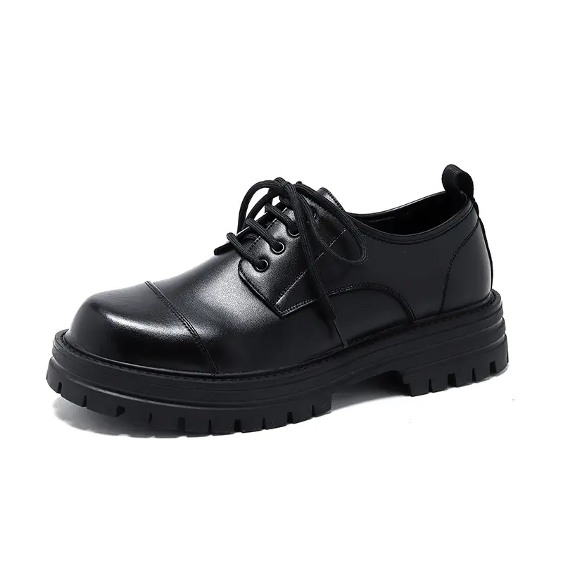men's casual business wedding formal dress original leather shoes lace-up platform shoe black trendy sneakers gentleman footwear