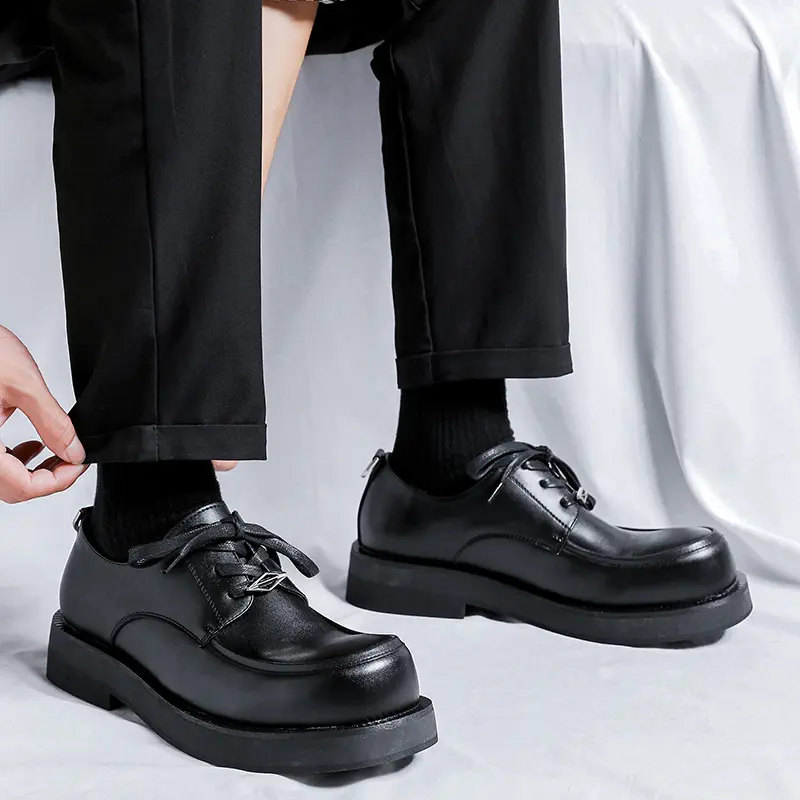men casual large toe shoes lace-up original leather platform shoe business wedding formal dress gentleman breathable footwear
