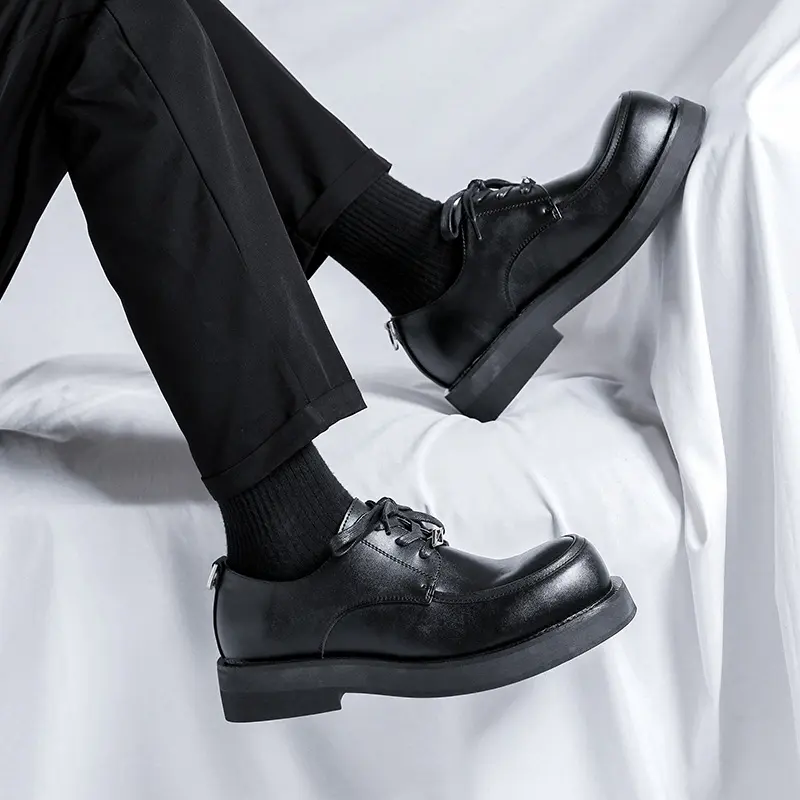 men casual large toe shoes lace-up original leather platform shoe business wedding formal dress gentleman breathable footwear