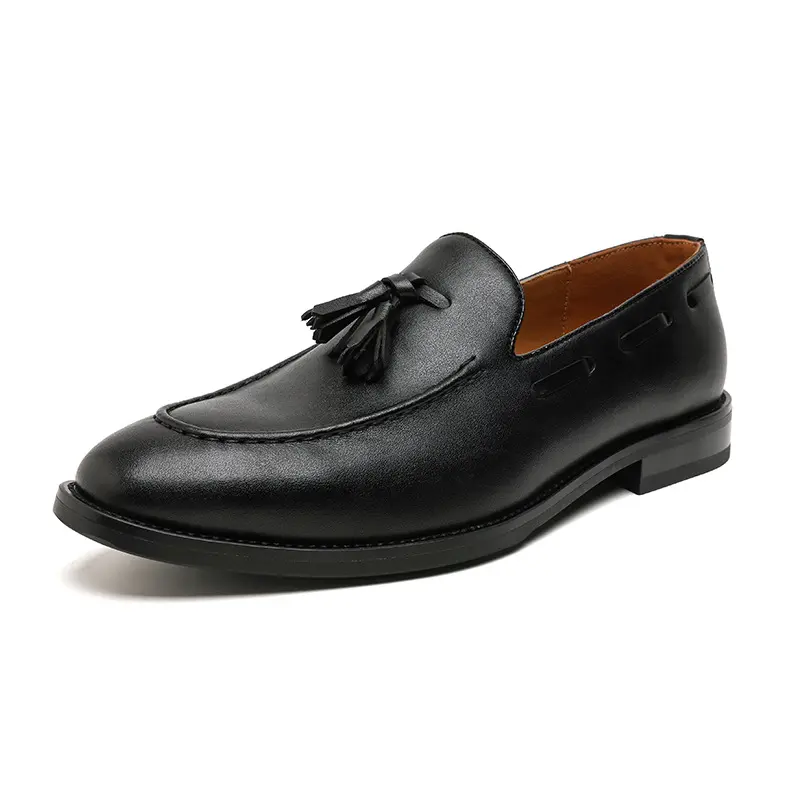 big size men casual business wedding formal dress shoes slip-on tassels shoe breathable black brown soft leather loafers sneaker