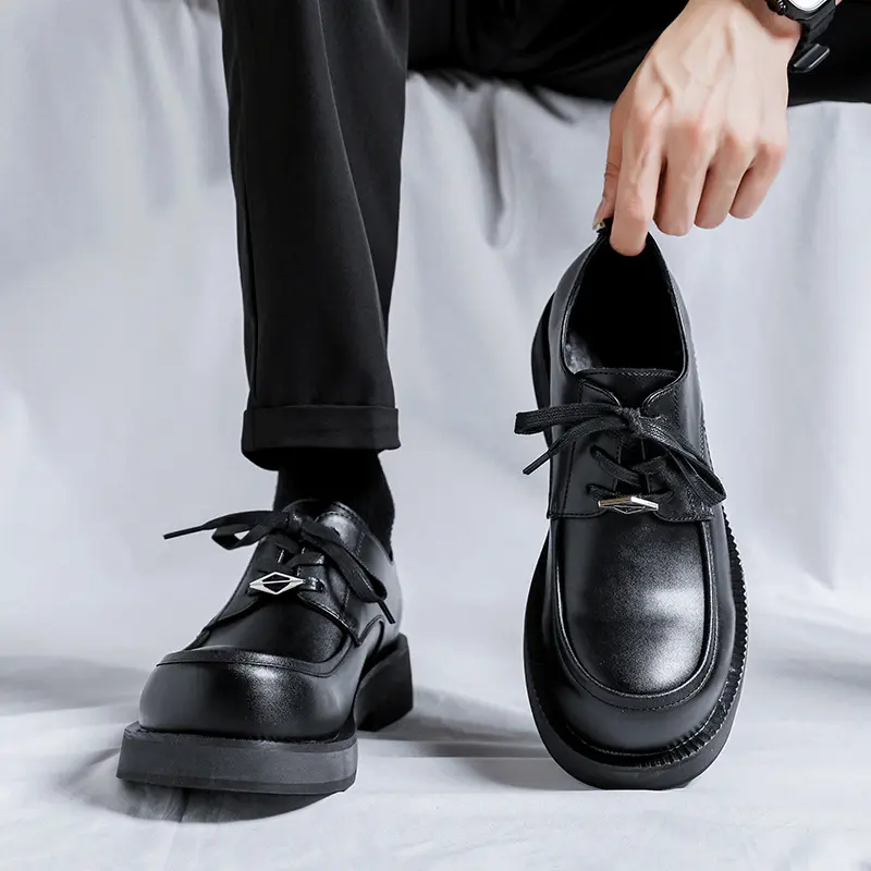 men casual large toe shoes lace-up original leather platform shoe business wedding formal dress gentleman breathable footwear
