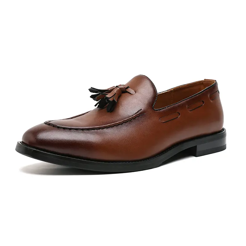 big size men casual business wedding formal dress shoes slip-on tassels shoe breathable black brown soft leather loafers sneaker