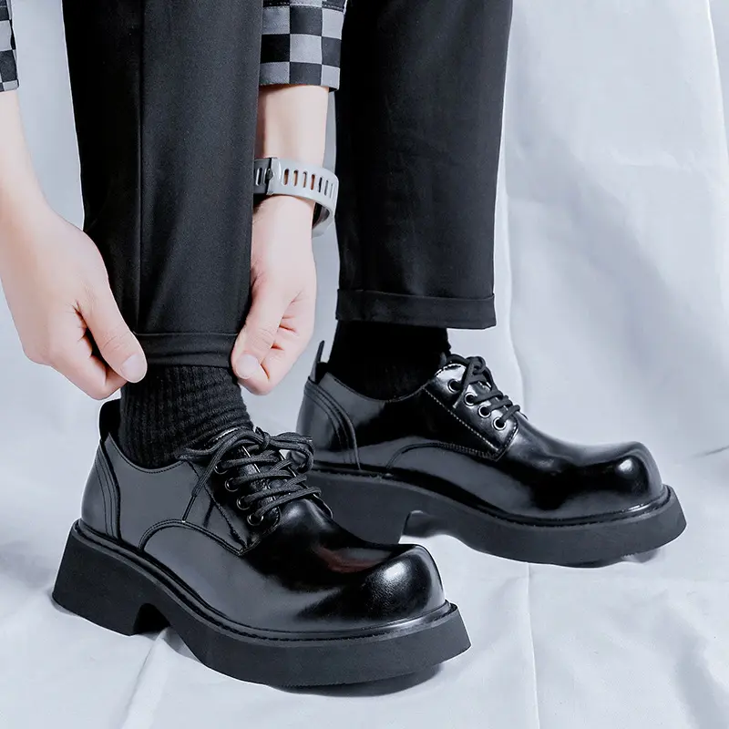 men casual business wedding formal dress original leather shoes black trendy platform shoe gentleman big toe footwear zapatos