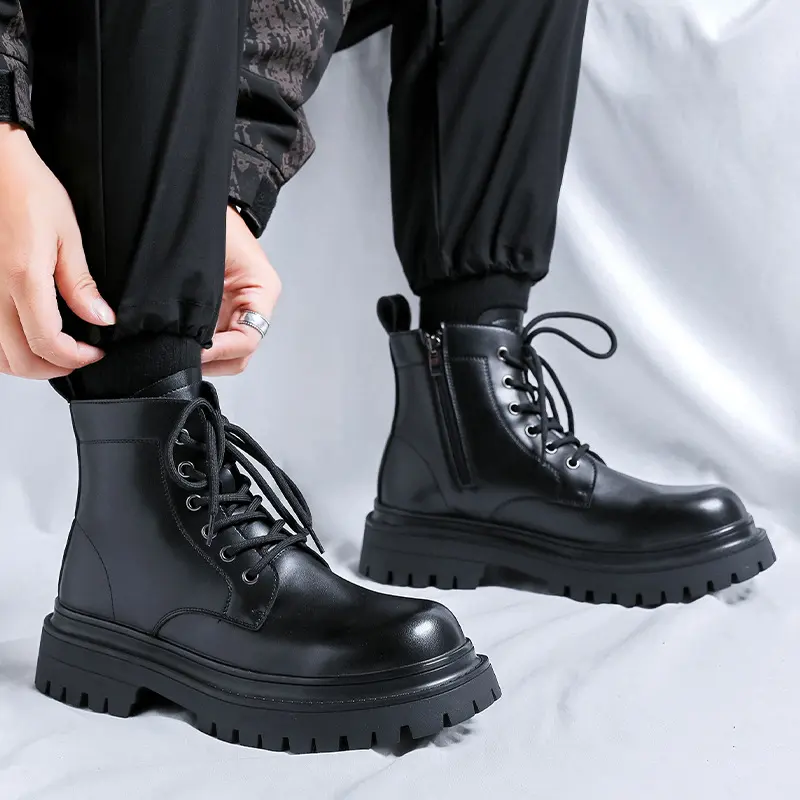 men fashion party banquet dress autumn winter boots lace-up natural leather shoes cowboy platform boot handsome ankle botas mans