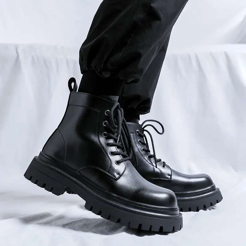 men fashion party banquet dress autumn winter boots lace-up natural leather shoes cowboy platform boot handsome ankle botas mans