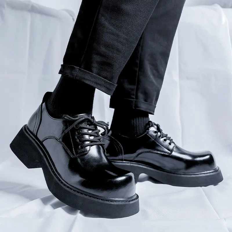 men casual business wedding formal dress original leather shoes black trendy platform shoe gentleman big toe footwear zapatos