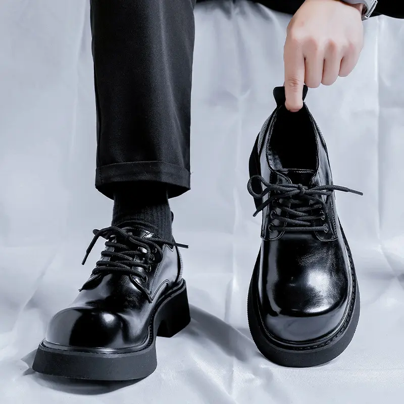 men casual business wedding formal dress original leather shoes black trendy platform shoe gentleman big toe footwear zapatos
