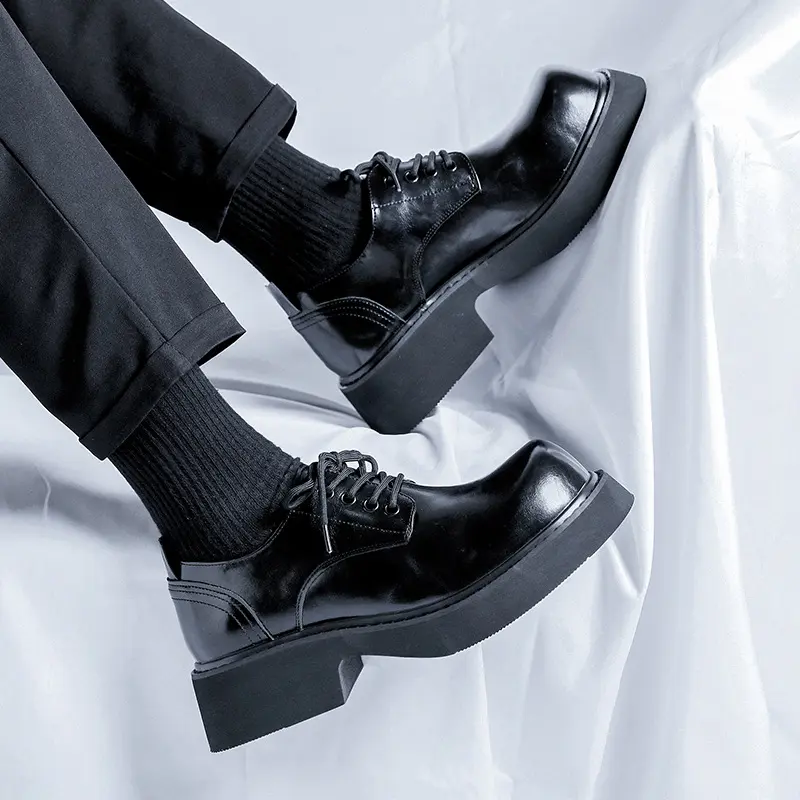 men casual business wedding formal dress original leather shoes black trendy platform shoe gentleman big toe footwear zapatos