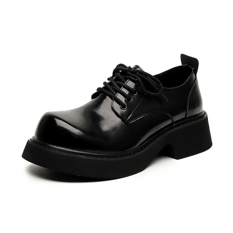 men casual business wedding formal dress original leather shoes black trendy platform shoe gentleman big toe footwear zapatos