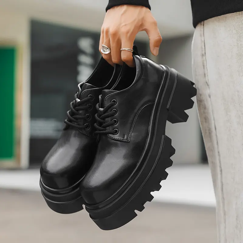 men's casual business wedding formal dress shoes black trendy platform derby shoe brand designer genuine leather footwear youth