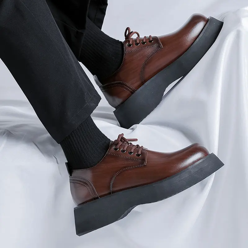 men's casual original leather shoes lace-up derby shoe business wedding formal dress black brown platform sneakers mans footwear
