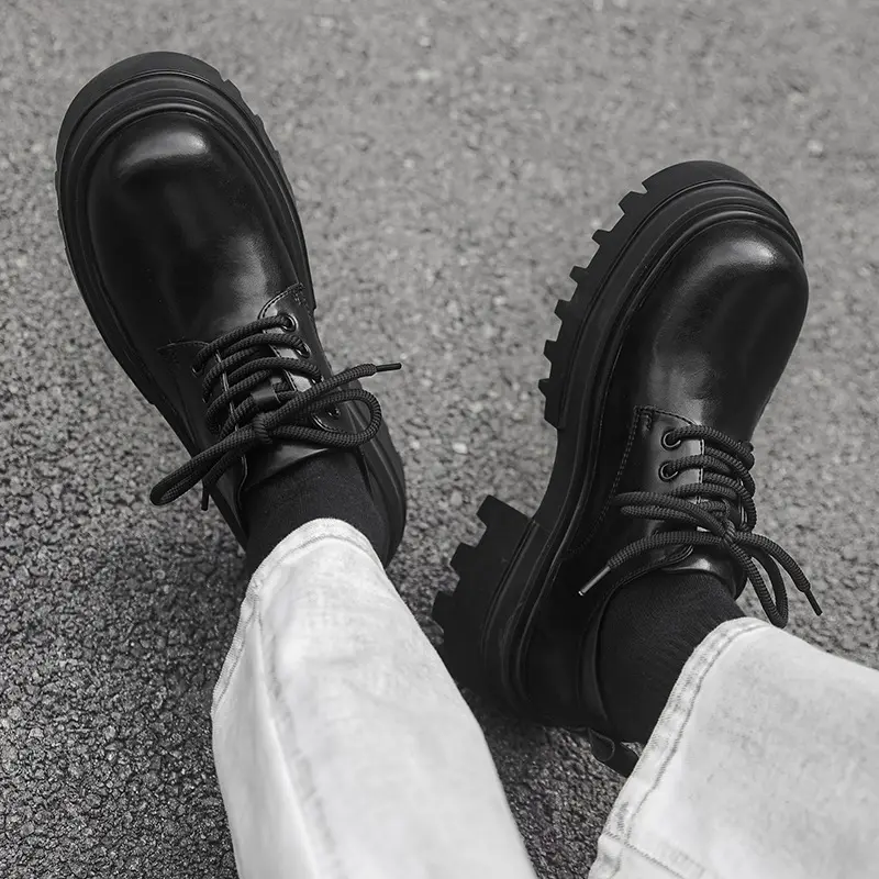 men's casual business wedding formal dress shoes black trendy platform derby shoe brand designer genuine leather footwear youth