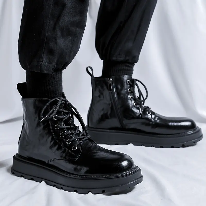 England style mens casual original leather boots black trendy platform shoes party prom dress cowboy ankle boot short botas mans