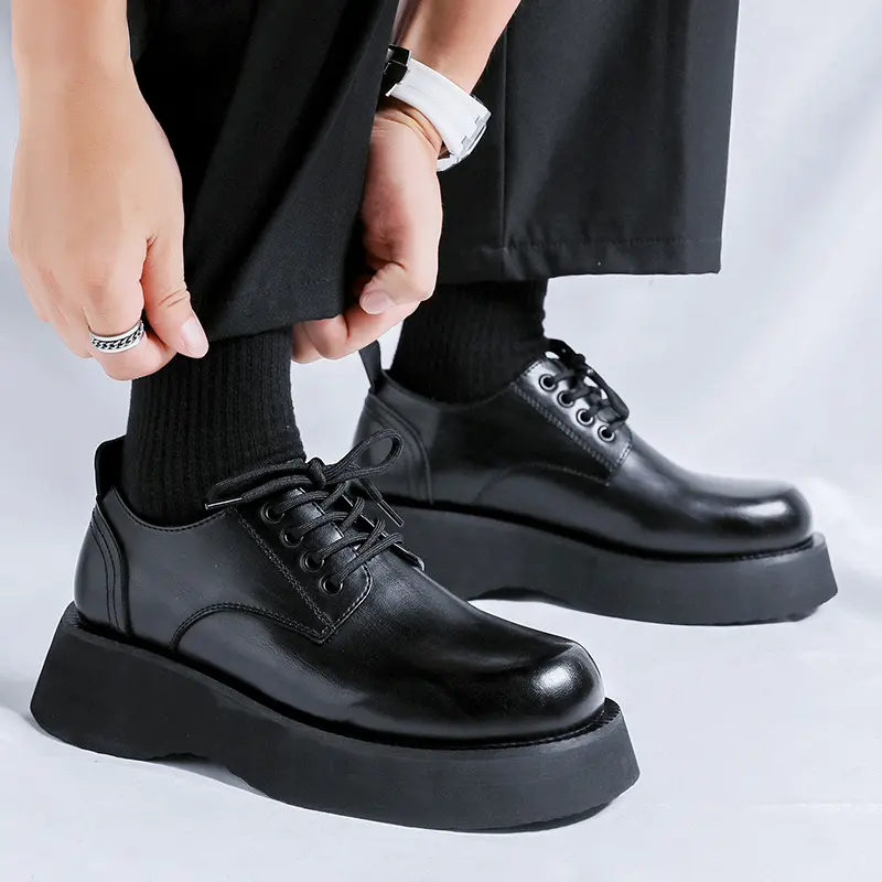 men's casual original leather shoes lace-up derby shoe business wedding formal dress black brown platform sneakers mans footwear