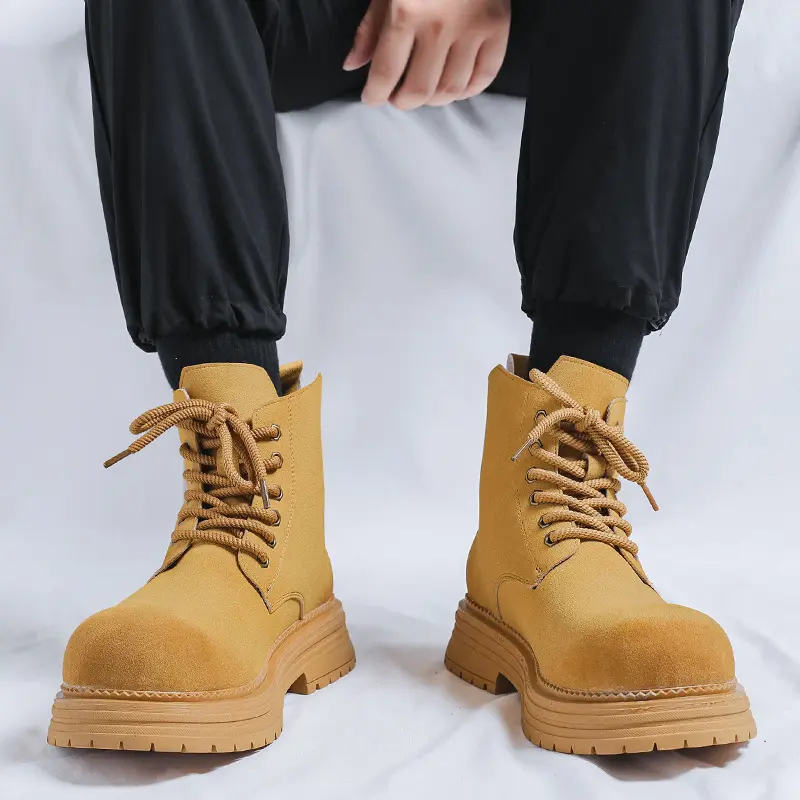 British style men fashion desert boots cow suede leather shoes cowboy tooling work boot autumn winter platform motorcycle botas