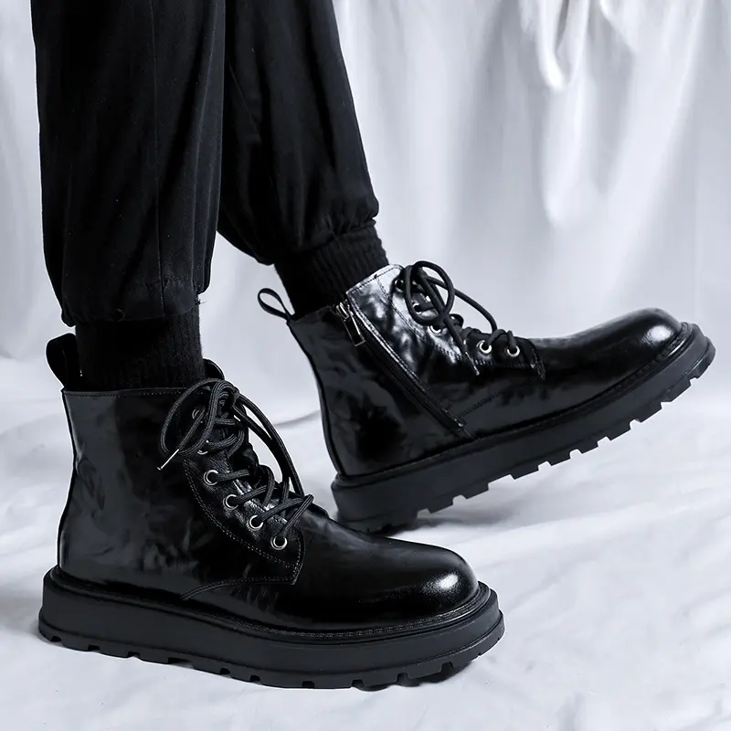 England style mens casual original leather boots black trendy platform shoes party prom dress cowboy ankle boot short botas mans