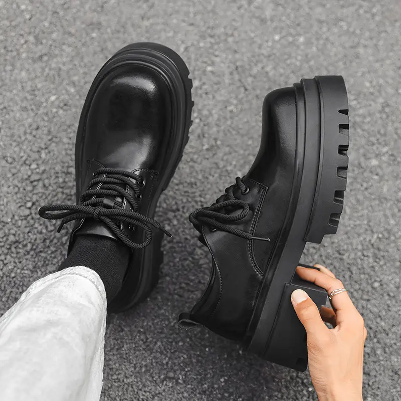 men's casual business wedding formal dress shoes black trendy platform derby shoe brand designer genuine leather footwear youth