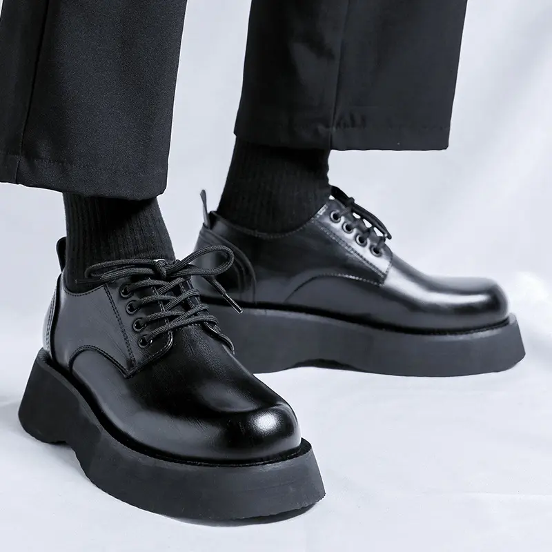 men's casual original leather shoes lace-up derby shoe business wedding formal dress black brown platform sneakers mans footwear