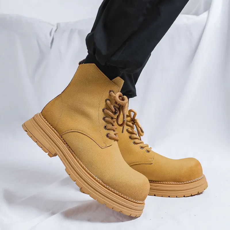 British style men fashion desert boots cow suede leather shoes cowboy tooling work boot autumn winter platform motorcycle botas