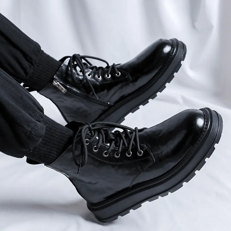 England style mens casual original leather boots black trendy platform shoes party prom dress cowboy ankle boot short botas mans