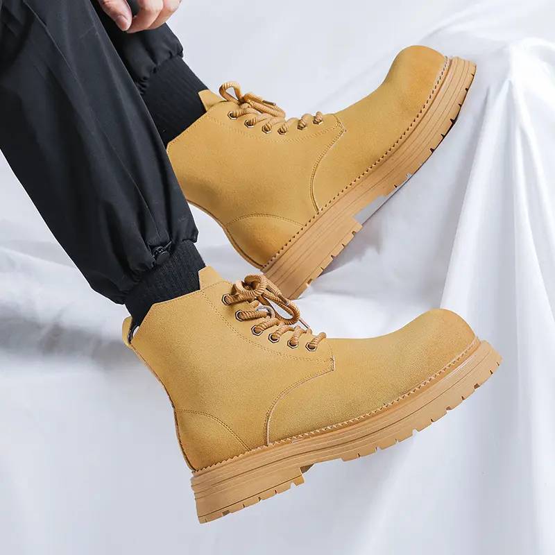 British style men fashion desert boots cow suede leather shoes cowboy tooling work boot autumn winter platform motorcycle botas