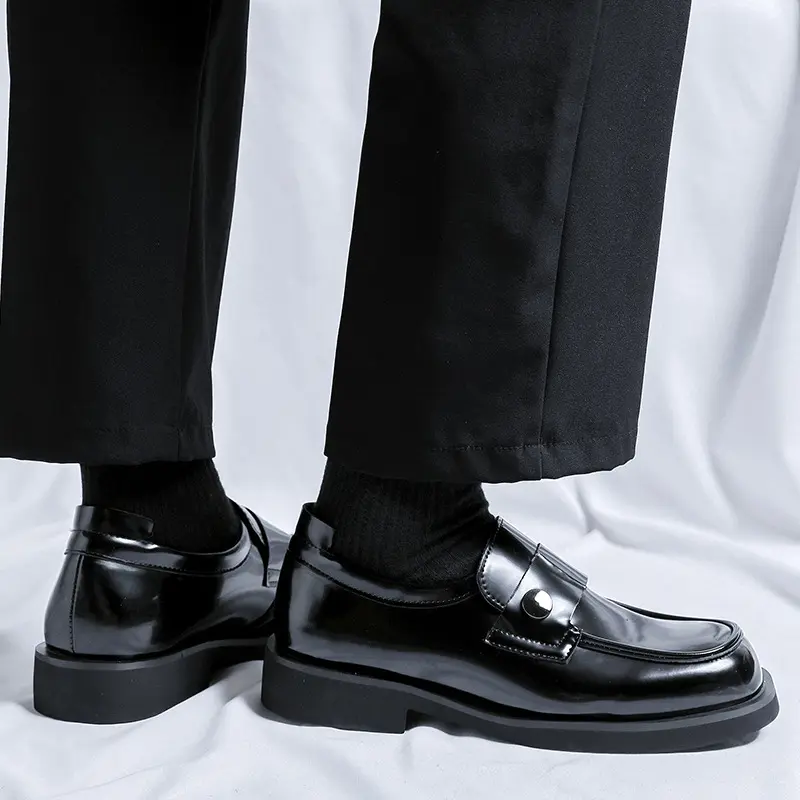 mens fashion business wedding dress genuine leather shoes slip-on driving shoe square toe summer loafers black designer footwear