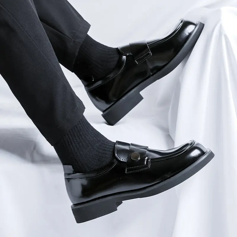 mens fashion business wedding dress genuine leather shoes slip-on driving shoe square toe summer loafers black designer footwear