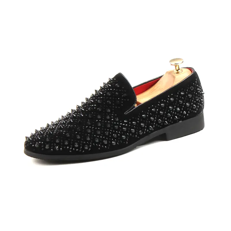 italian brand designer shoes for men luxury fashion slip-on rivets shoe cow suede leather studded loafers spikes footwear zapato