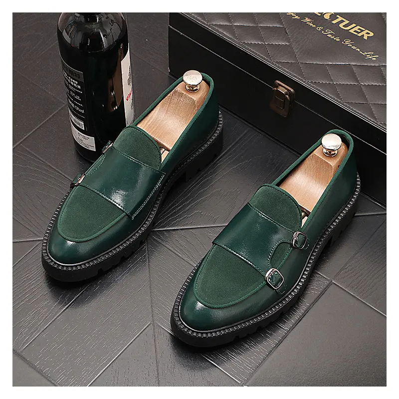 men's casual party prom dress monk shoes slip-on cow suede leather shoe breathable platform loafers designer stylish footwear