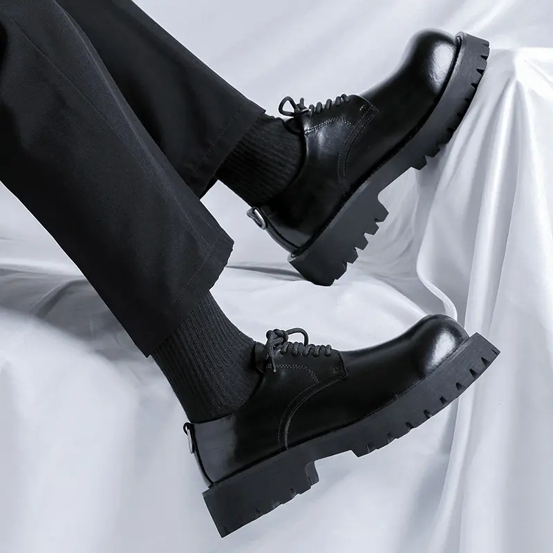 men's casual business office formal dress platform shoes black brown genuine leather deby shoe breathable gentleman footwear man