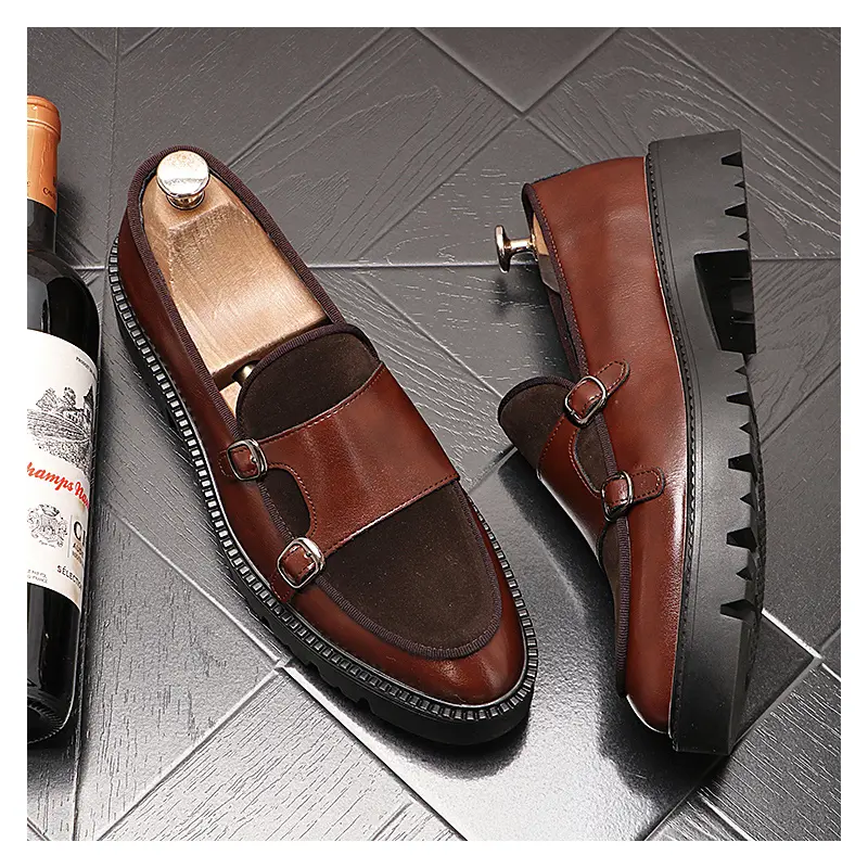 men's casual party prom dress monk shoes slip-on cow suede leather shoe breathable platform loafers designer stylish footwear