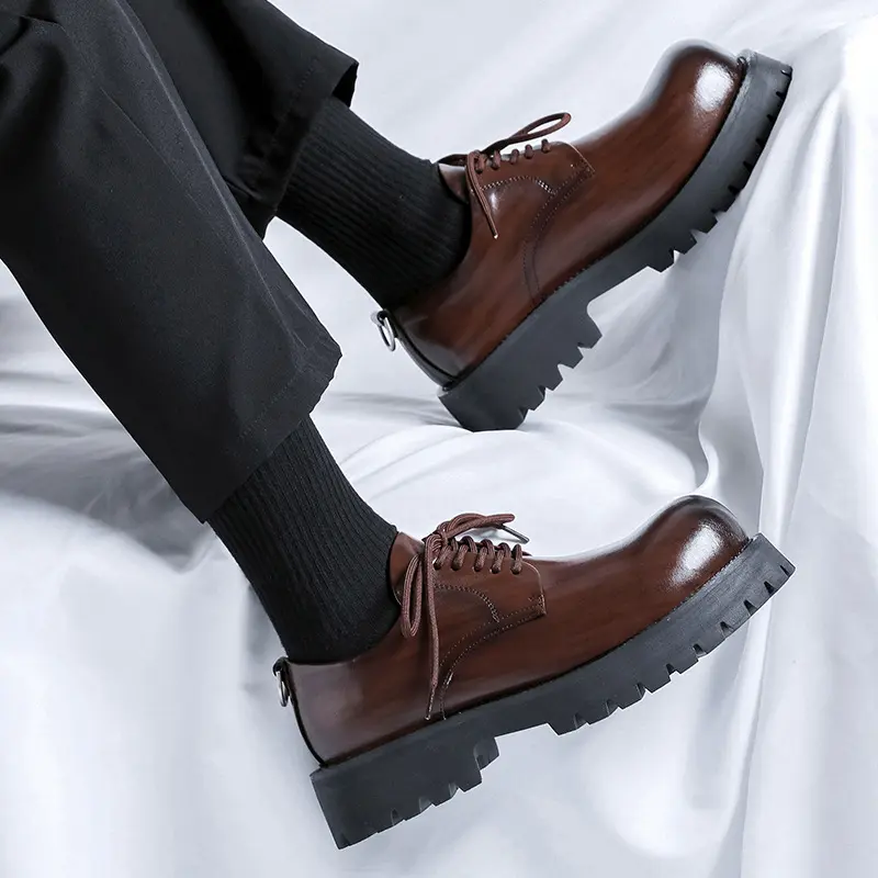men's casual business office formal dress platform shoes black brown genuine leather deby shoe breathable gentleman footwear man
