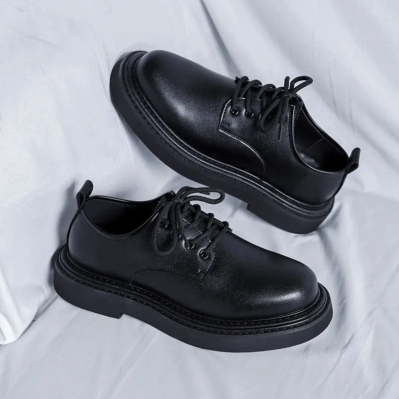 men's casual original leather shoes lace-up derby shoe business wedding formal dress black tide platform footwear zapatos hombre