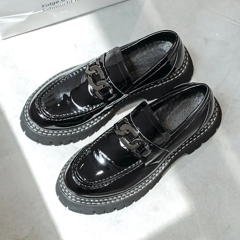 men fashion patent leather shoes slip-on driving shoe wedding party dress black trendy platform loafers brand designer footwear