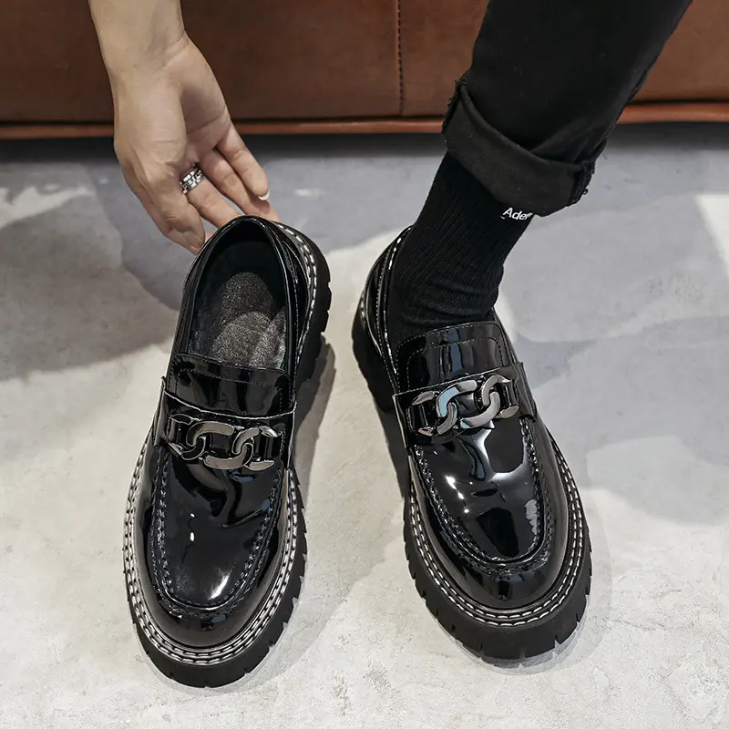 men fashion patent leather shoes slip-on driving shoe wedding party dress black trendy platform loafers brand designer footwear