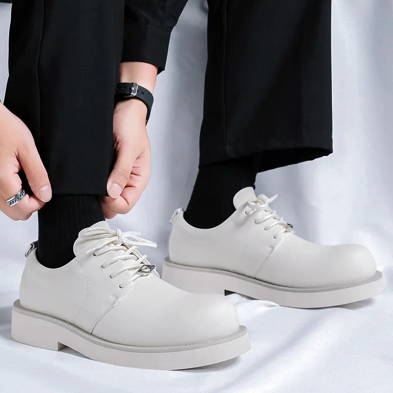 plus size mens fashion wedding party dress genuine leather shoes lace-up oxfords shoe black white platform sneakers man footwear