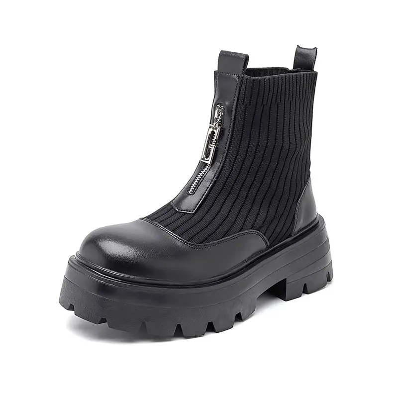 England style mens fashion platform boots brand designer black white shoes punk rock cowboy ankle boot air mesh chelsea botas