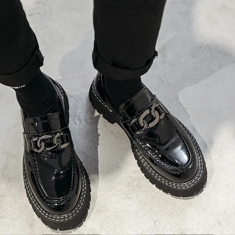 men fashion patent leather shoes slip-on driving shoe wedding party dress black trendy platform loafers brand designer footwear