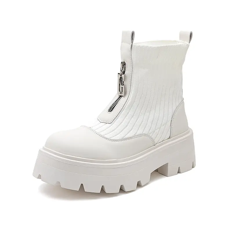 England style mens fashion platform boots brand designer black white shoes punk rock cowboy ankle boot air mesh chelsea botas
