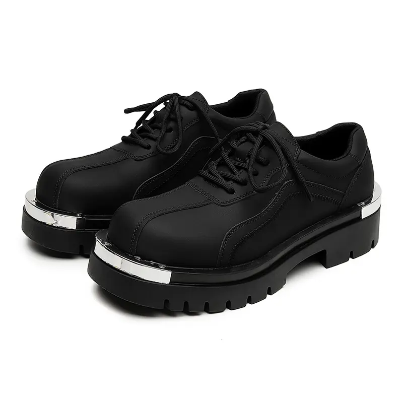 mens fashion party banquet dress original leather shoes lace-up oxfords shoe black stylish platform sneakers youth footwear mans