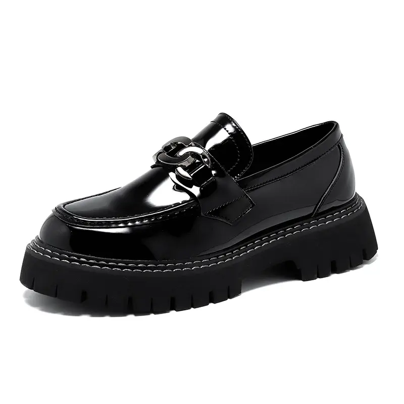 men fashion patent leather shoes slip-on driving shoe wedding party dress black trendy platform loafers brand designer footwear
