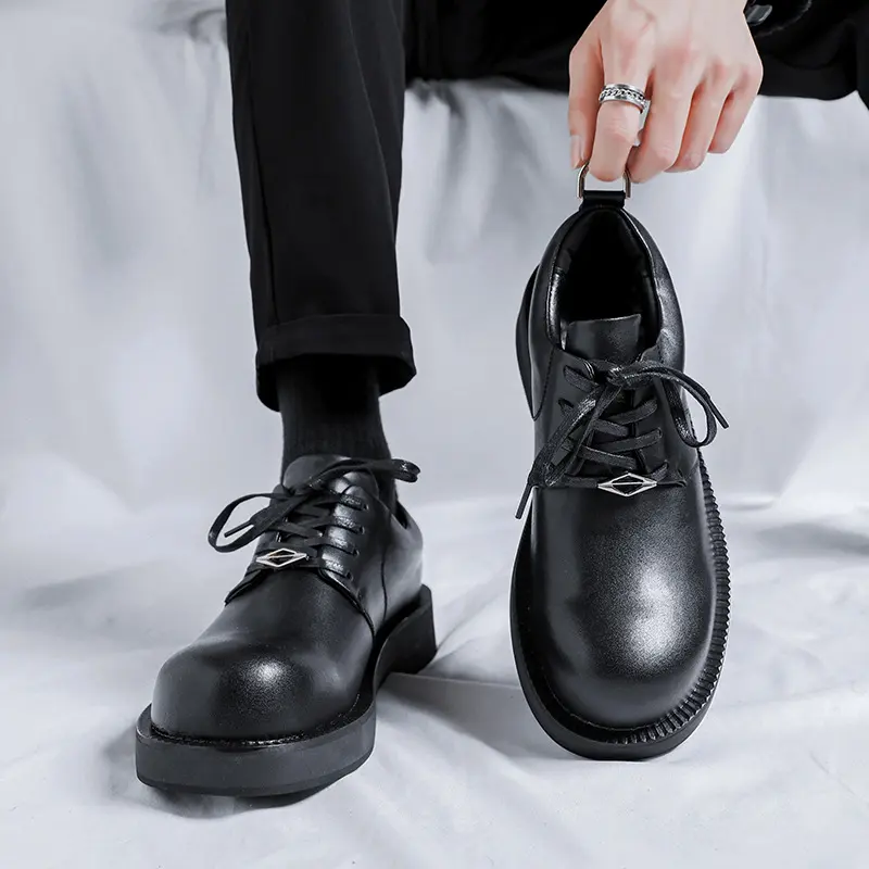 plus size mens fashion wedding party dress genuine leather shoes lace-up oxfords shoe black white platform sneakers man footwear