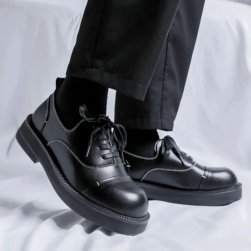 British style men casual business wedding formal dress shoes lace-up oxfords shoe black stylish natural leather platform sneaker
